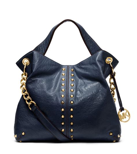 michael kors blue studdedhandbag|michael kors astor shoulder bag.